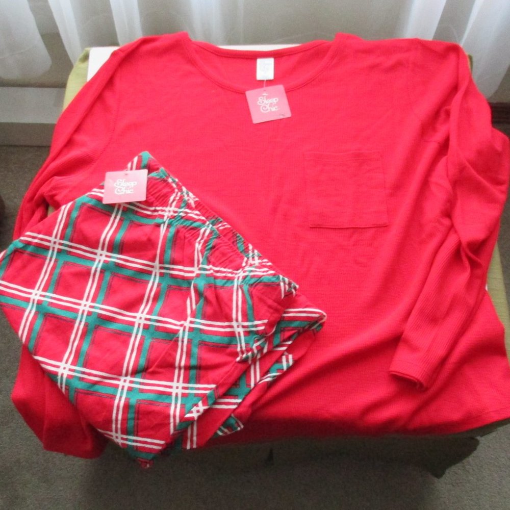 NEW Sleep Chic Jersey Knit Pajamas - 2X Woman Plus - red/green plaid